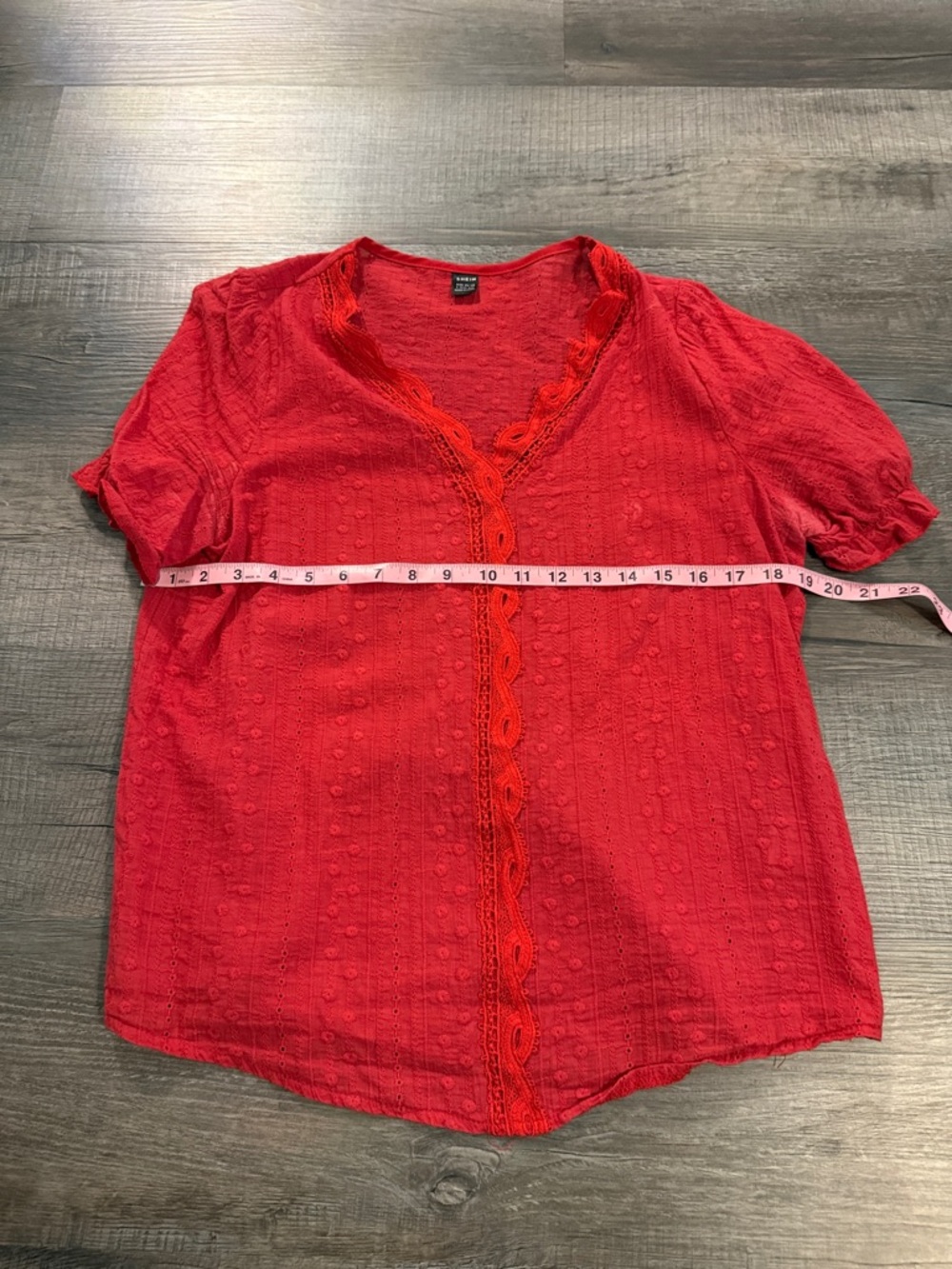 3/$10 SHEIN Red Eyelet V-Neck Lace Trim Blouse
